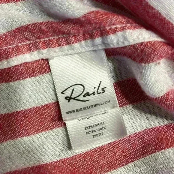 Rails Shirt Button Down Long Sleeve Top Pink Red Striped Linen Blend Coastal XS - Picture 11 of 13